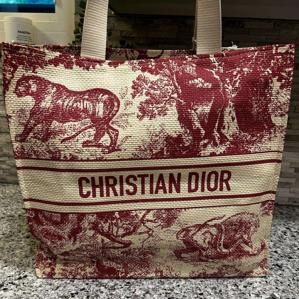 Christian Dior Red and Cream Tote Bag burgundy. X-lg .